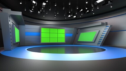 News Studio, Backdrop For TV Shows .TV On Wall.3D Virtual News Studio Background, 3d illustration