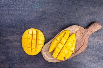 fresh  sliced Mango. Superfood, vegetarian food concept.