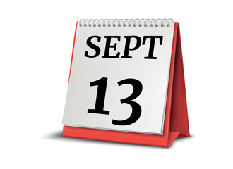 September 13. Calendar on white background. 3D illustration.