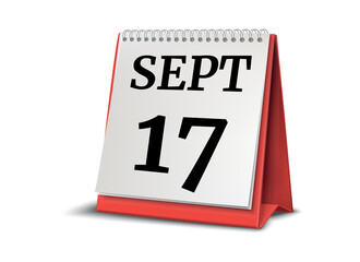 September 17. Calendar on white background. 3D illustration.