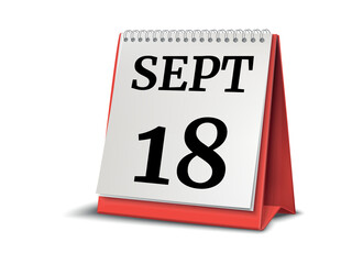September 18. Calendar on white background. 3D illustration.