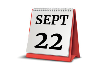 September 22. Calendar on white background. 3D illustration.