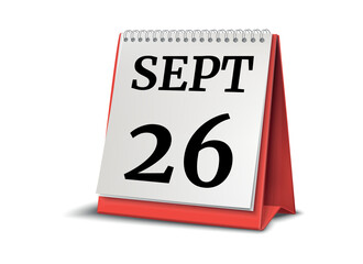 September 26. Calendar on white background. 3D illustration.