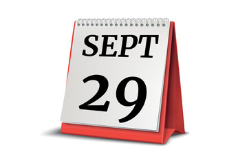 September 29. Calendar on white background. 3D illustration.