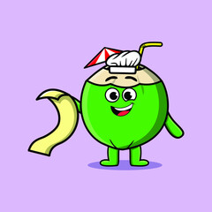 Cute cartoon Young coconut chef character with menu in hand