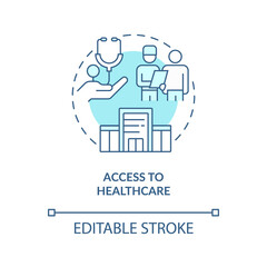 Fototapeta premium Access to healthcare turquoise concept icon. Medical assistance. Refugee right abstract idea thin line illustration. Isolated outline drawing. Editable stroke. Arial, Myriad Pro-Bold fonts used