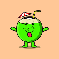Cute cartoon Young coconut character with flashy expression in cute style