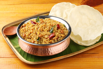 Temple Puliyodharai / Puliyogare / Tamarind Rice - Tangy and spicy South Indian rice,Tamarind rice served in temples as prasadam in temples