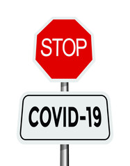 stop sign, covid 19 virus, vector illustration 
