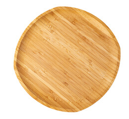 Wooden plate isolated on white background, close up