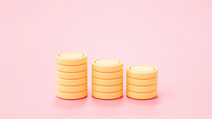 Coin stack money icon sign or symbol Savings interest concept on Pink background 3d rendering
