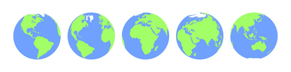 Earth icons set. Earth globe from different sides. Flat vector illustration