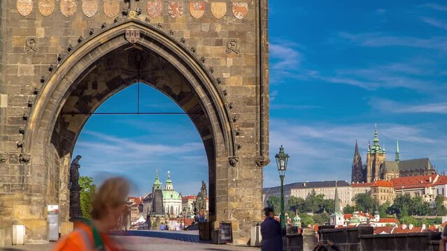 Old Town Bridge Tower of the Charles Bridge timelapse - one of the most beautiful Gothic constructions in world.