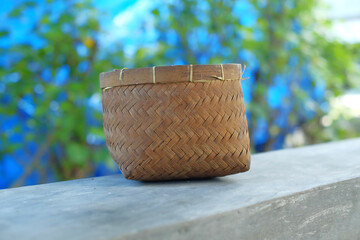 old and shabby baskets on a blurred background