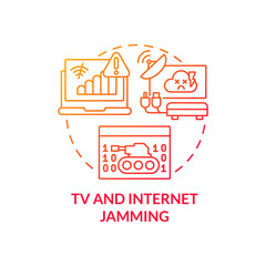 Television and internet jamming red gradient concept icon. TV interference. Form of information warfare abstract idea thin line illustration. Isolated outline drawing. Myriad Pro-Bold font used