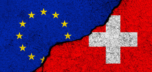 Europe Union and Switzerland flags. Relationships, partnership and diplomacy. Conflict and freedom concept. EU alliance, banner photo