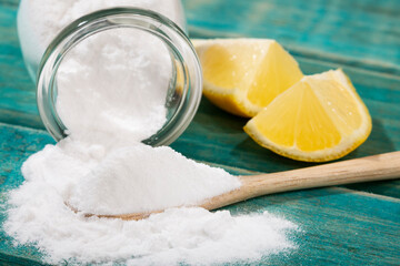 Fototapeta na wymiar Baking Soda In Powder with Meyer Lemon