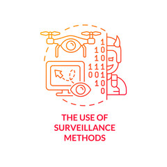 Obraz premium Use of surveillance methods red gradient concept icon. Spying equipment. Form of information warfare abstract idea thin line illustration. Isolated outline drawing. Myriad Pro-Bold font used