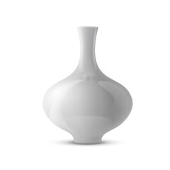 Realistic white ceramic porcelain vase. 3d ceramic glossy pot.