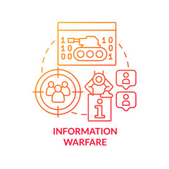 Information warfare red gradient concept icon. Facts manipulation. Fake info. Basic definition abstract idea thin line illustration. Isolated outline drawing. Myriad Pro-Bold font used