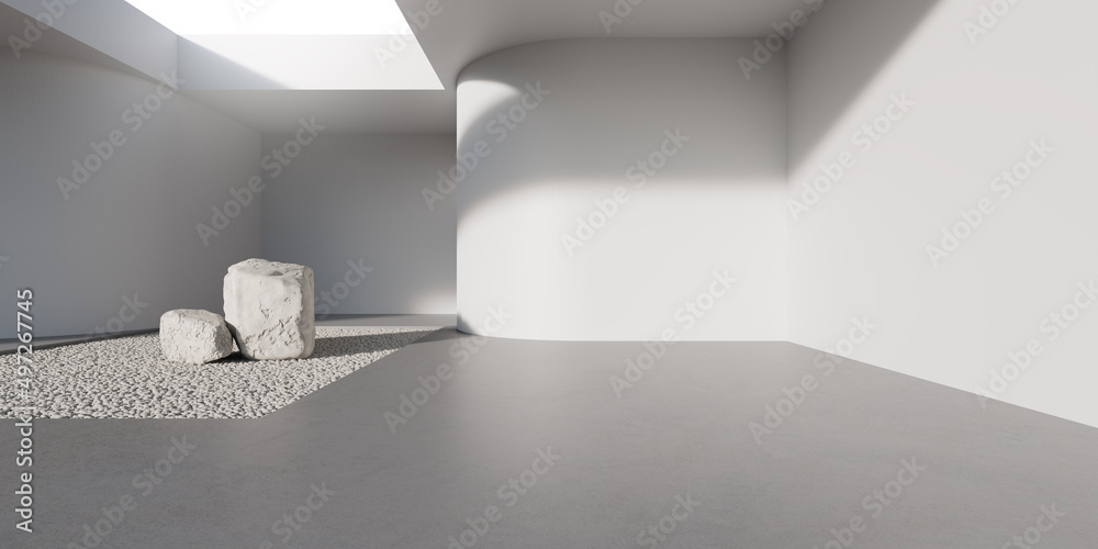 Leinwandbilder 3d rendering of empty concrete space with light and shadow on the wall. Contemporary architecture design.