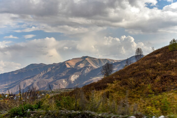 Road and nature view from Tbilisi to Kazbegi by private car  O
