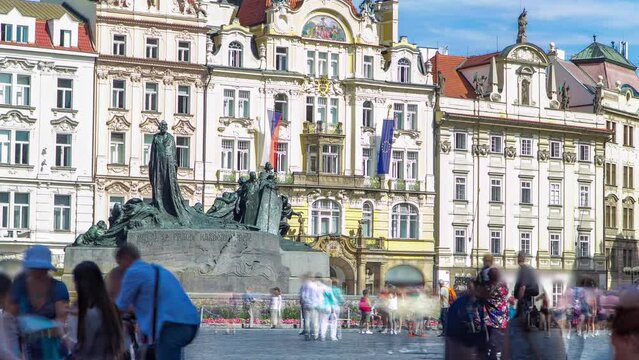 Jan Hus Memorial timelapse in Old town square in Prague, Czech Republic.