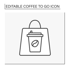 Delivery line icon. Order coffee in a paper bag. Delivery hand by hand.Coffee to go concept. Isolated vector illustration. Editable stroke