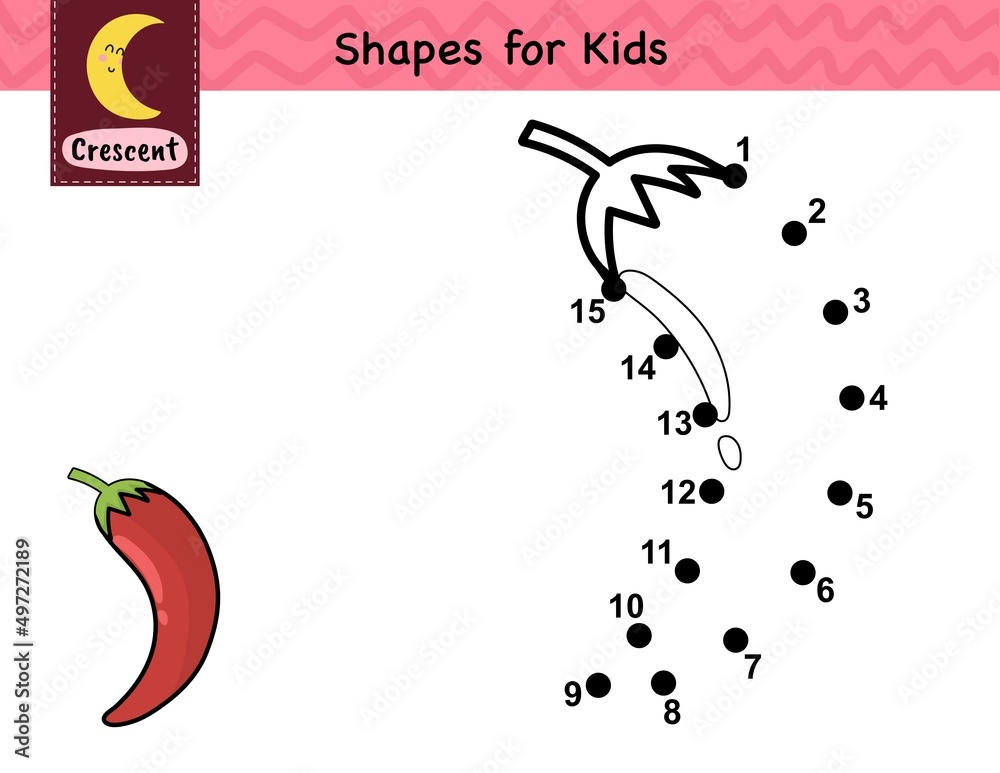 Wall mural connect the dots and draw a pepper. dot to dot number game for kids. learning a crescent shape activ