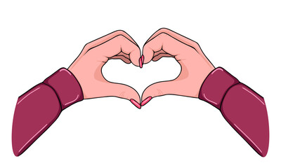 Fototapeta premium Hands in shape heart. Vector Illustration for printing, backgrounds, covers, packaging, greeting cards, posters, stickers, textile and seasonal design. Isolated on white background.
