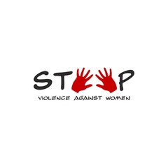 Stop Violence Against Women in The International Day for the Elimination of Violence against Women Illustration logo design.Stop violence against woman blood.
