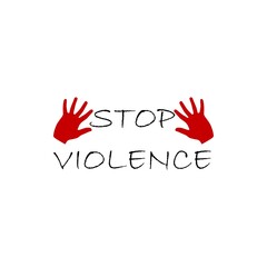 Symbol or sign stop violence. Red prohibition sign over black hand and red line with text 