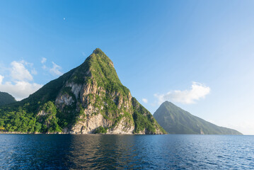 Scenic view of the Gros Piton mountain peak against the blue sky background