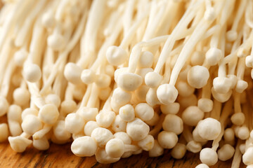fresh Japanese Enoki mushroom, closeup food shot
