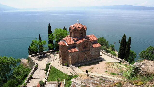 Church of St. John Kaneo in Ohrid. Church of St. John the Evangelist in North Macedonia. Temple of the Macedonian Orthodox Church on a rock above Kaneo beach in Ohrid. City of Ohrid in North Macedonia