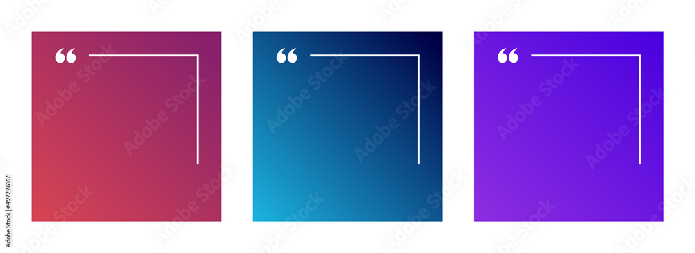 Wall mural quote template set. text box border with quotation marks on gradient background. square banner socia