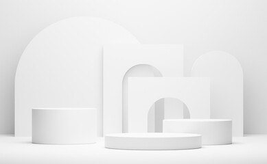 white cylinder display abstract minimal geometric podium product package mock up presentation show cosmetic stage pedestal platform studio background. 3d rendering.