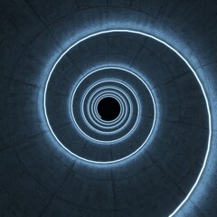 3d illustration of a tunnel and luminous geometric shapes, abstraction