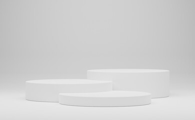 white cylinder display abstract minimal geometric podium product package mock up presentation show cosmetic stage pedestal platform studio background. 3d rendering.