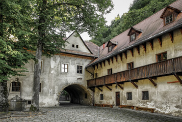 Fototapeta na wymiar Court in old medieval monastery Cerveny Klastor at Slovakia