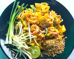 Pad Thai with fresh shrimp is a popular Thai food with people all over the world and tourists who come to visit Thailand. It's sweet, easy to eat, not spicy, good for health and body, and is famous.