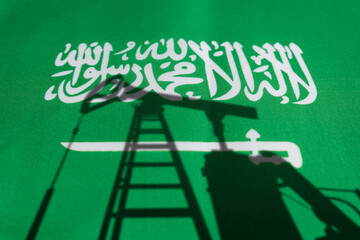 oil industry of saudi arabia. Oil rigs on the background of the flag saudi arabia. Mining and oil...