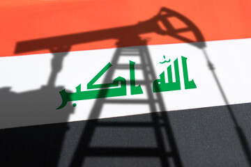 oil industry of iraq. Oil rigs on the background of the iraqi flag. Mining and oil export. trading...