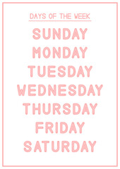 Children Learning Printable - Days of the Week Poster in Pink Color