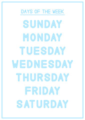 Children Learning Printable - Days of the Week Poster in Blue Color