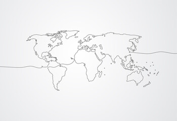 Continuous line drawing of global network connection. World map point and line composition concept of global business. Vector illustration
