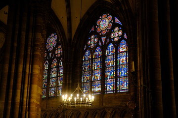 The stained glass of the Strasbourg cathedral. 