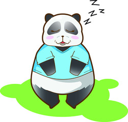 Adorable Sleepy Panda bamboo in blue t- shirt Cartoon Vector Mascot Illustration for children book and kids stuff