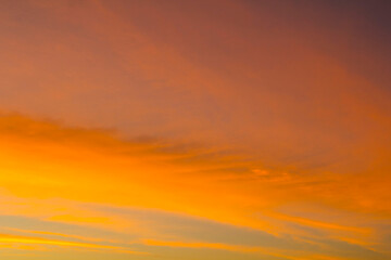 Fototapeta premium The sky is a horizontal line of yellow-orange and colorful colors in the beautiful evening in the midst of nature which is peaceful, warm and romantic in the countryside and is extremely beautiful.