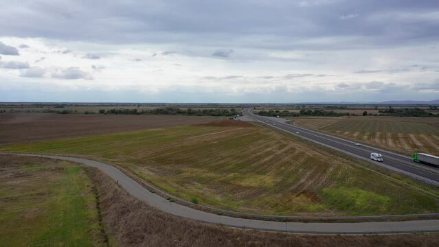 Thrace motorway, designated A1 in Stara Zagora county in Bulgaria, 4k video